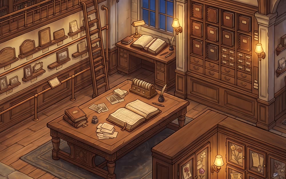 The Library, with its desk and shelves
