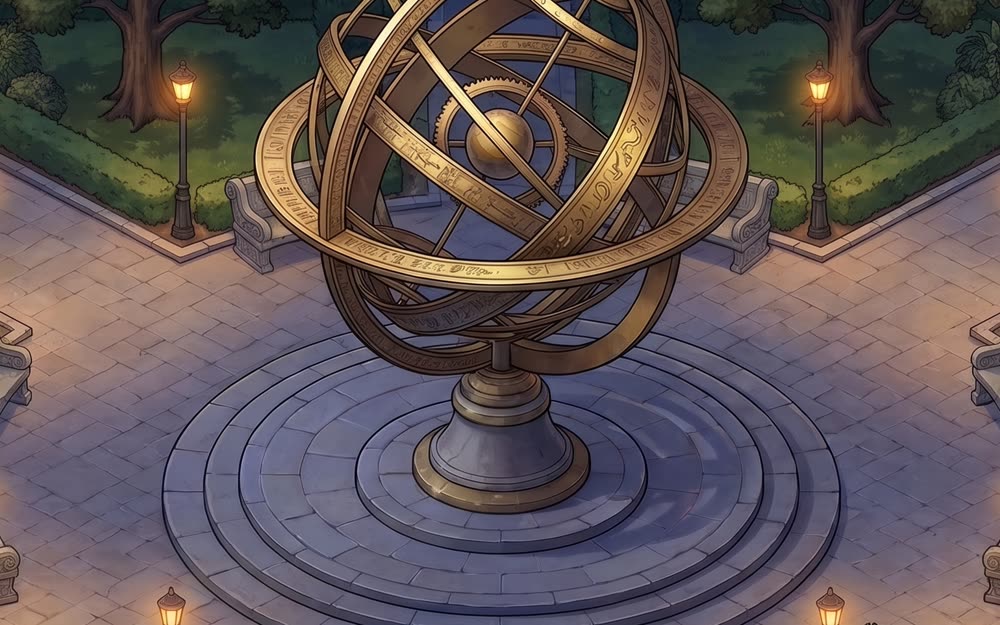 The Projects park, with the golden armillary at its center
